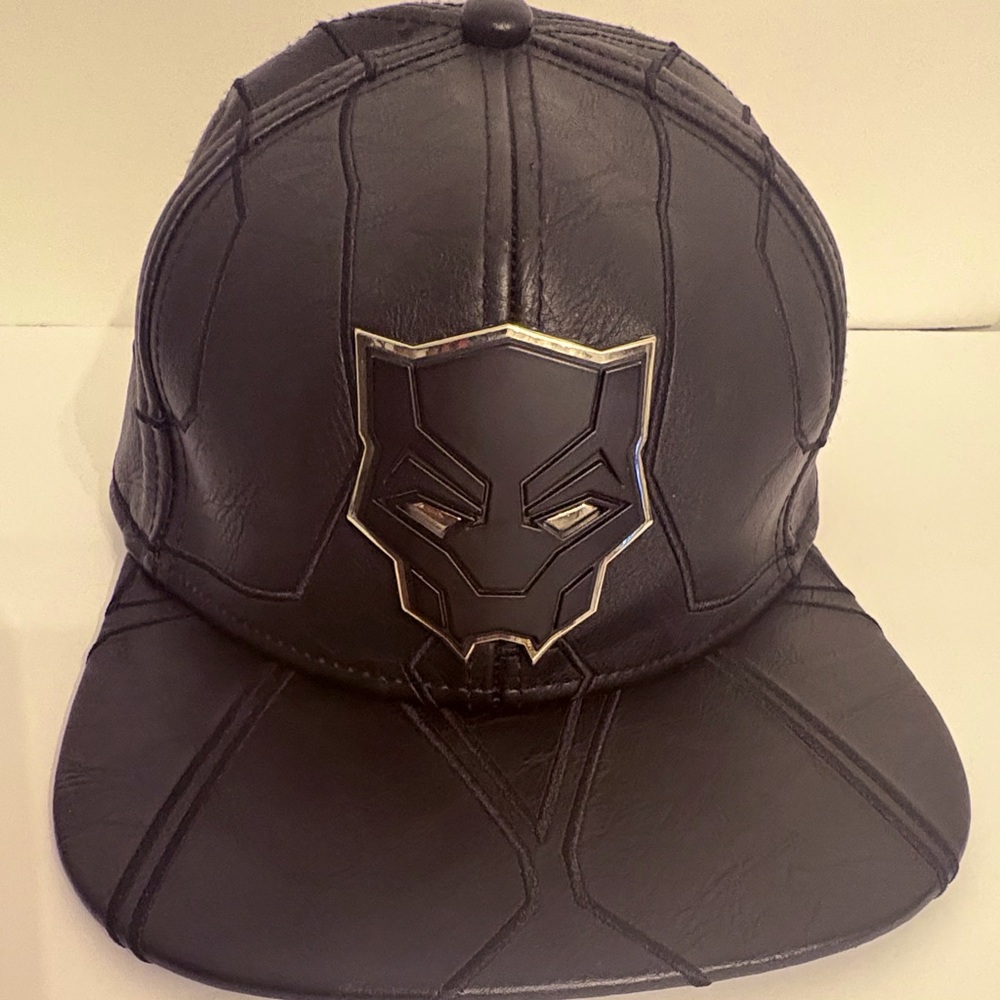 Marvel Black Panther Snapback Hat Black Faux Leather Badge OSFM By Bio World